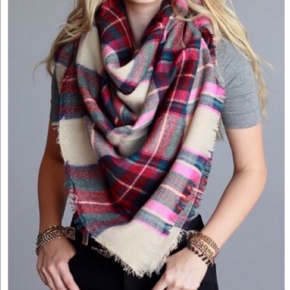 Fuchsia Plaid Oversized Blanket Scarf/Wrap/Shawl